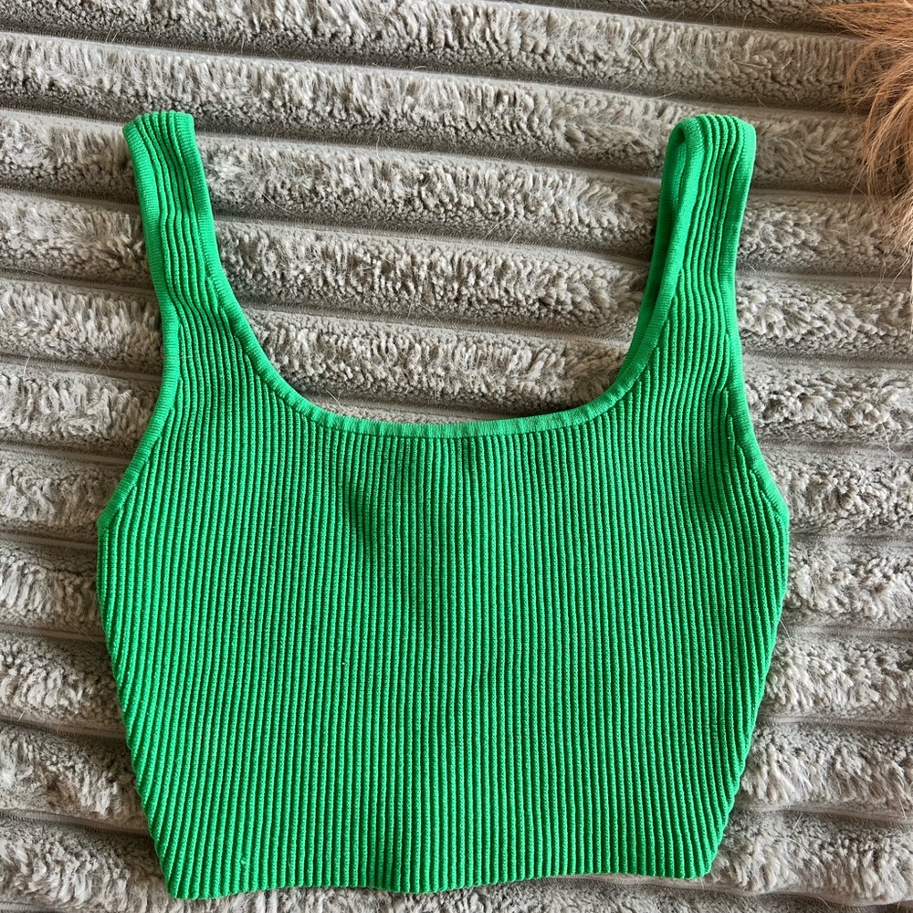 Babaton Bright Green Ribbed Crop Top